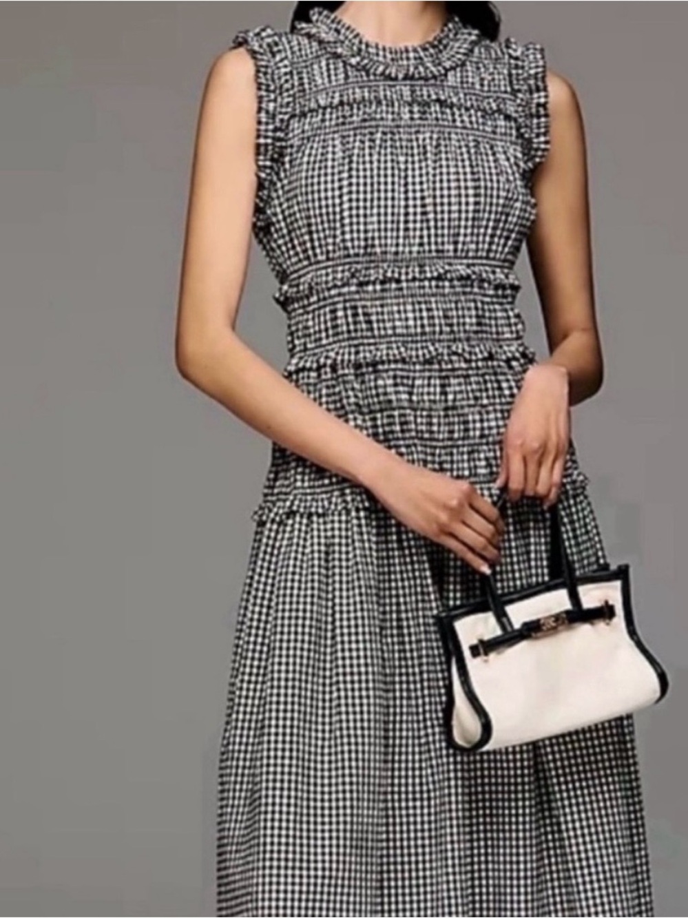 CAROLINE  CONSTAS Black & White Gingham Maxi Dress | Size Small - Picture 3 of 12